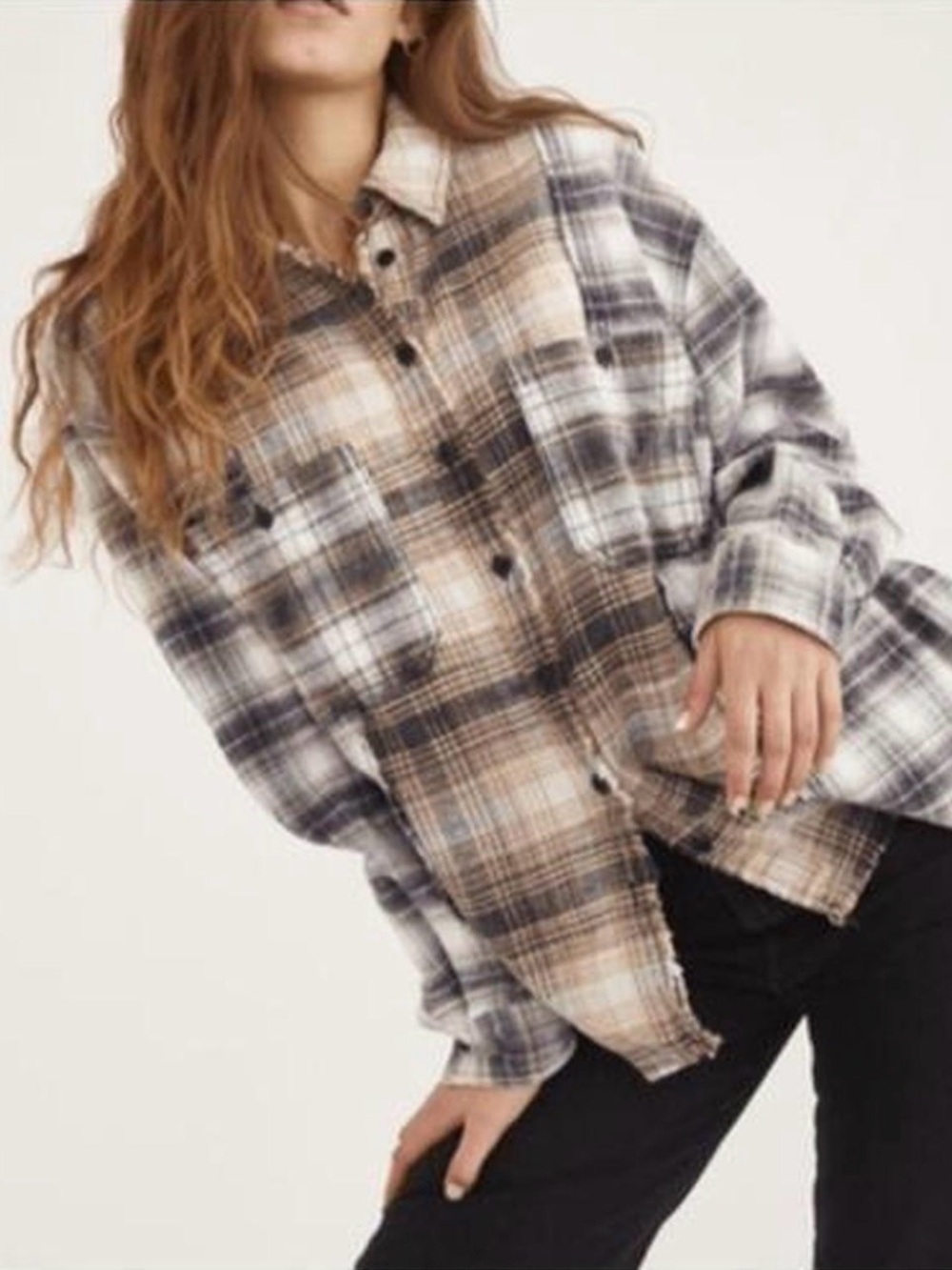 BDG Plaid Utility Shirt Jacket in Beige, Black & Cream